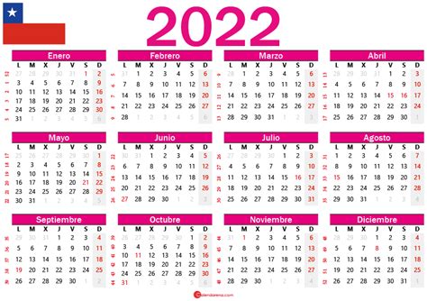 Calendario 2022 Chile Para Imprimir