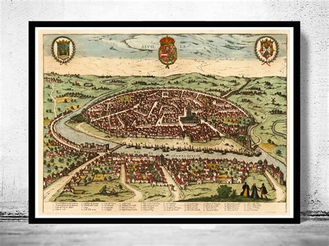 Old Map Of Seville Sevilla Spain 1590 Vintage Map Wall Map Print