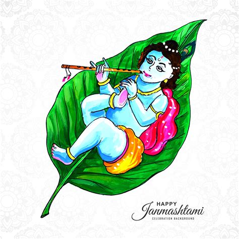 Religious Shree Krishna Laying On Leaf Janmashtami Background 1256841