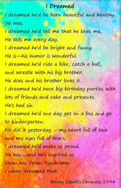 Amy Designs Musings I Dreamed Down Syndrome Quotes Syndrome Quotes