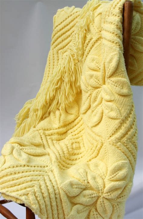 Vintage Afgan Knit Gorgeous Nantucket Blanket Lemon Yellow