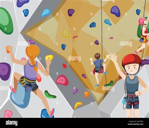 Indoor Rock Climbing Gym Illustration Stock Vector Image And Art Alamy