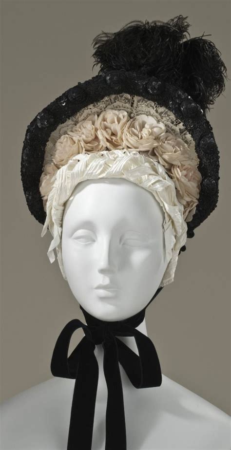 1880 Ladys Bonnet Culture French Medium Cotton Feather Silk
