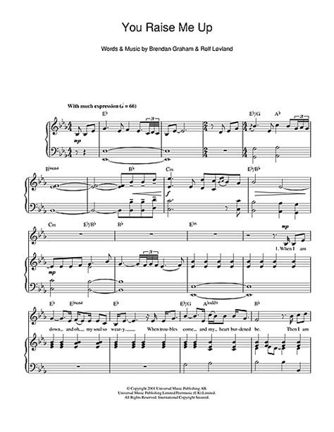 Partition Piano You Raise Me Up De Josh Groban Piano Voix Guitare