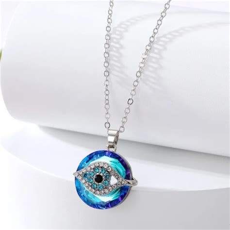 Blue Devil S Eye Pendant With Zircon Crystals Evil Eye Choker Necklace