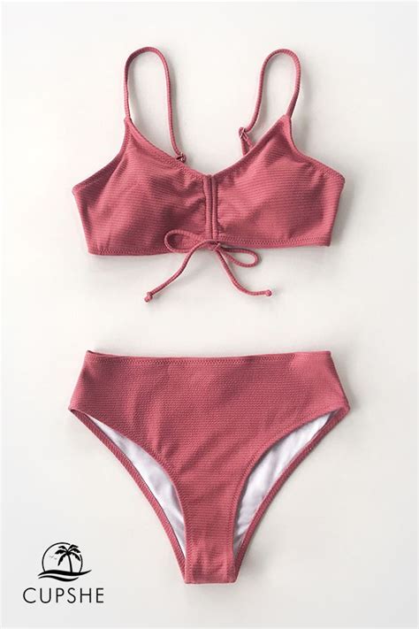 Pink Textured Bikini In 2020 Bikinis Bikini Set Bikini Swimwear