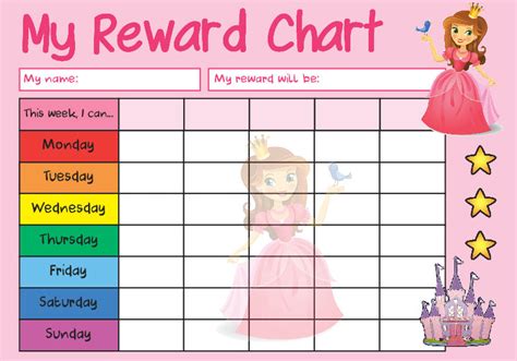 Princess A4 Reward Chart Rewarding Designs