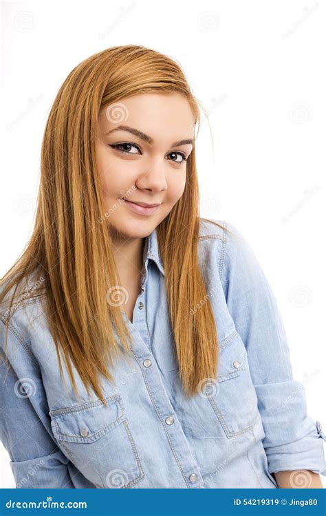 Closeup Portrait Of Beautiful Caucasian Teenage Girl Smiling Stock