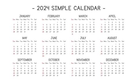 Illustrazione Vettoriale In Stile Semplice Calendario 2024