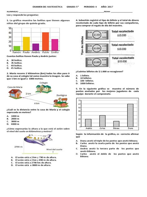 Estructura, requisitos, fechas, exenciones, tasas, temarios, exámenes, preparación, etc. Prueba de Matemáticas. grado 5°