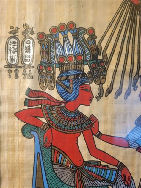 Ancient Egypt Throne Of King Tut Papyrus Painting Egyptian Hand Painted Signed For Sale