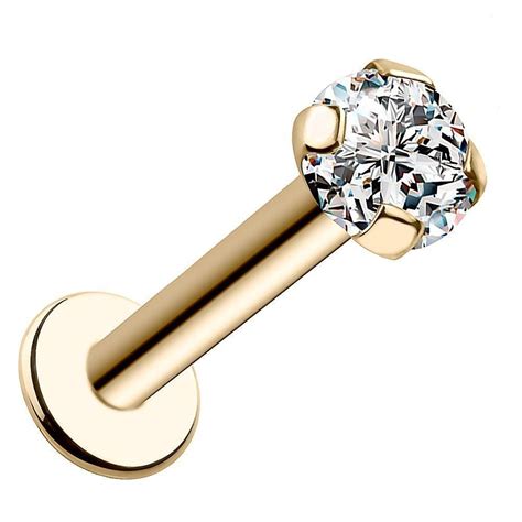 2mm Cubic Zirconia Low Set Prong 14k Gold Flat Back Stud Freshtrends