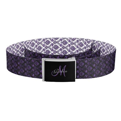 Personalized Reversible Purple Damask Print Belt