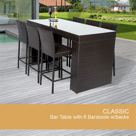 Patiojoy 5pcs patio rattan bar table stool set hidden storage shelf cushioned. Bar Table Set With Barstools 7 Piece Outdoor Wicker Patio ...