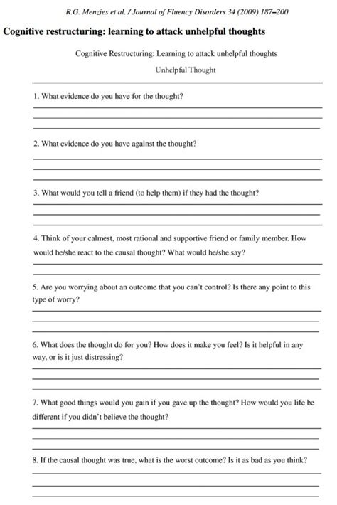 Free worksheets printable worksheets free printables cognitive activities activities for adults language messages math students. Cognitive restructuring. Learning to attack unhelpful ...