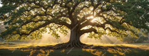 Premium Ai Image Old Oak Tree Foliage In Morning Light With Sunlight
