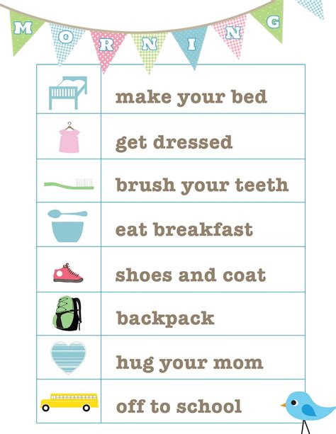 Visual Morning Routine Free Printable Chart