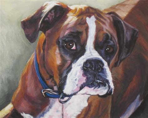 Boxer Dog Portrait Canvas Print Of La Shepard Painting 8x10