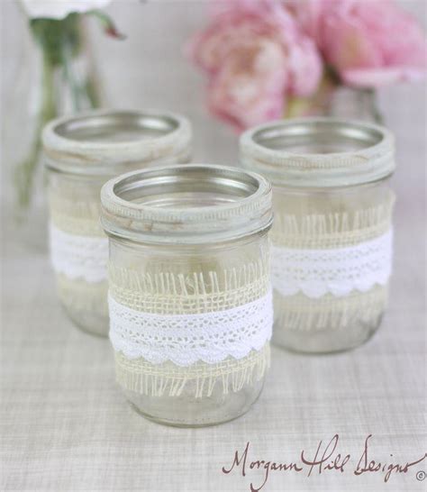 Mason Jar Wedding Centerpieces Vases With Burlap And Lace Rustic