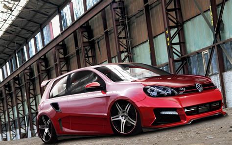 Volkswagen Golf Gti Stance Stanceworks Red Cars Wallpapers Hd