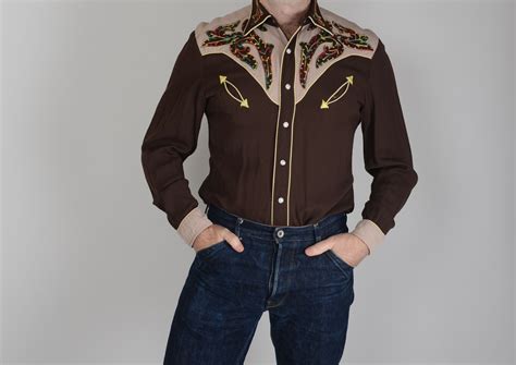 1940s Two Tone Gabardine Embroidered Western Shirt California