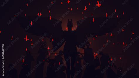 Devil Women Black Demon Fallen Angel With Red Eyes Surrounded By Lesser