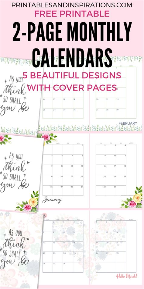 2020 Monthly Calendar Two Page Spread Free Printable Printables
