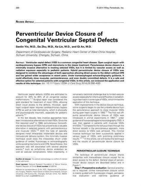 Pdf Perventricular Device Closure Of Congenital Ventricular Septal