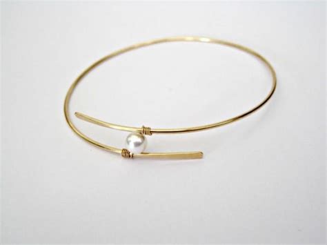 Gold Pearl Bangle Bracelet Mothers Gift Mother Of The Bride Gift