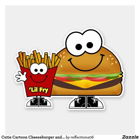 Cutie Cartoon Cheeseburger And Fries Sticker Disney
