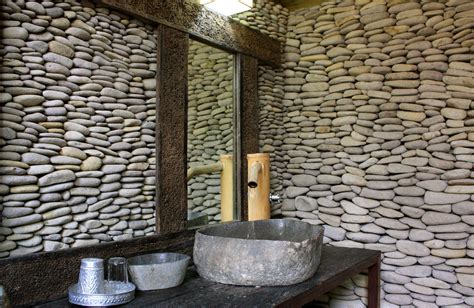 Stone Wall With Bamboo Features Balinese Bathroom Bathroom Inspiration