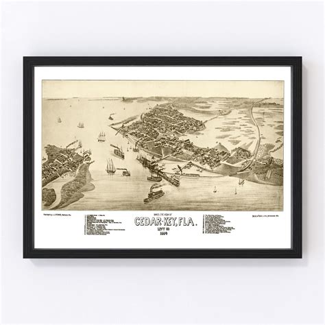 Vintage Map Of Cedar Key Florida 1884 By Teds Vintage Art