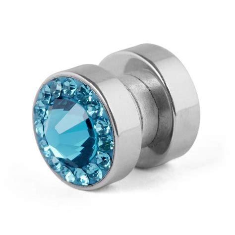 8 Mm Blue Crystal And Stainless Steel Magnetic Earring In Stock Fort