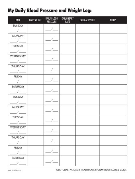Free Printable Blood Pressure And Weight Log Fill Out And Sign Online