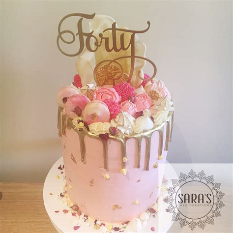 40th Birthday Cake In Rose Gold And Blush Pink With 24k Gold Leaf