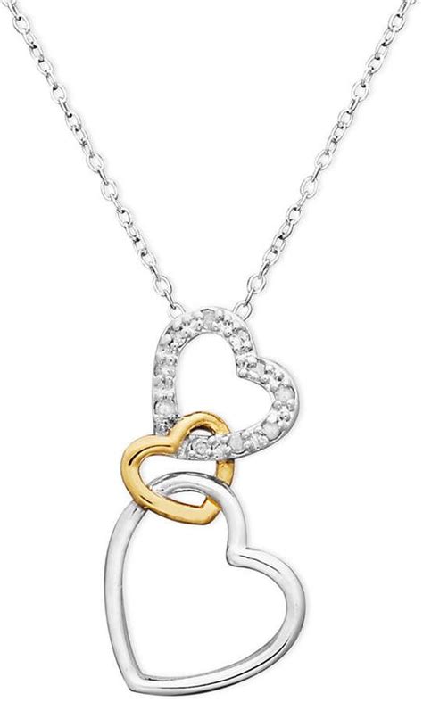 Macys 18k Gold Over Sterling Silver And Sterling Silver Heart Necklace