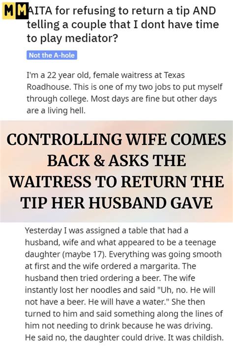 Controlling Wife Comes Back Asks The Waitress To Return The Tip Her Husband Gave Artofit