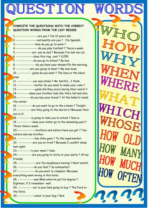 Question Words Practice Interactive Worksheet