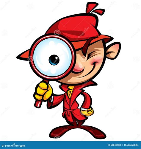 Cartoon Cute Detective Investigation With Red Coat Stock Vector