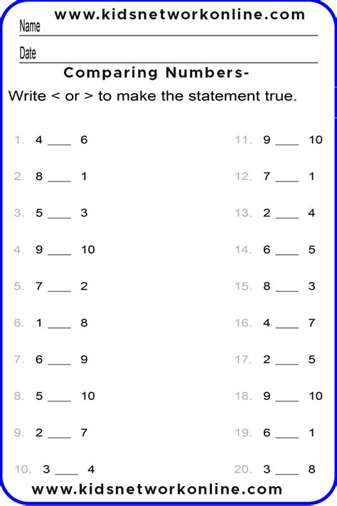Identify Greater Smaller Numbers Worksheets