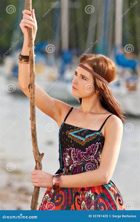 Portrait Of Young Hippie Girl Stock Photo Image Of Long Model 33781420