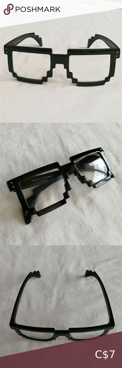 💛 315 Black Hipster Pixel 8 Bit Gamer Glasses Geek Glasses Glasses Shop Black Hipster Nerd