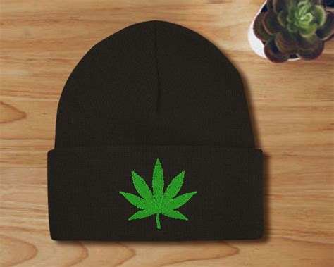 Embroidered Weed Beanie Pot Leaf Winter Hat Cannabis Etsy