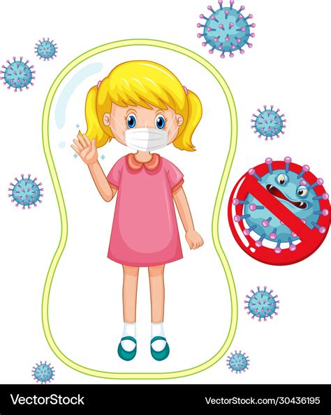 Coronavirus Poster Design With Girl Wearing Mask Vector Image