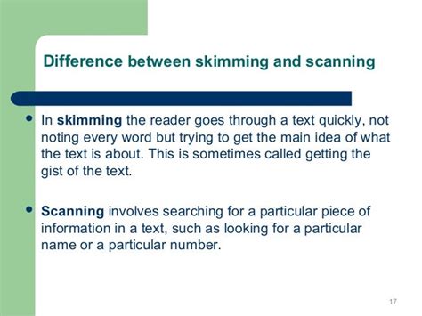 Type Of Reading Skimming And Scaning