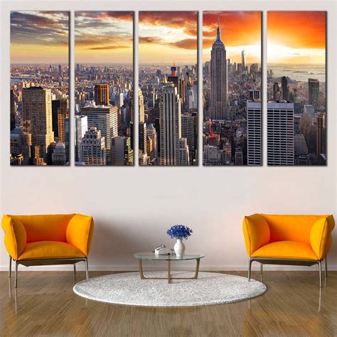 City Skyline Canvas Wall Art Empire State Building Canvas Set Grey N