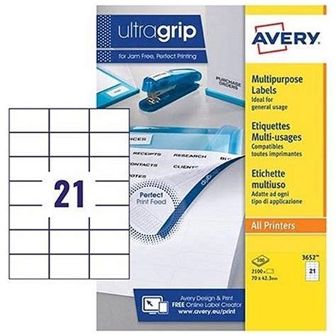 This ryman address labels p21 pack contains 100 a4 sheets, each containing 21 these p21 ryman address labels are ideal for business users as they give letters. Avery White Multifunctional Labels / 21 per Sheet / 70x42.3mm / White / 3652 / 2100 Labels