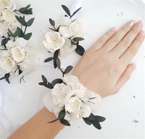 White Flower Wrist Corsage Bridesmaids Corsage Wrist Etsy Wrist