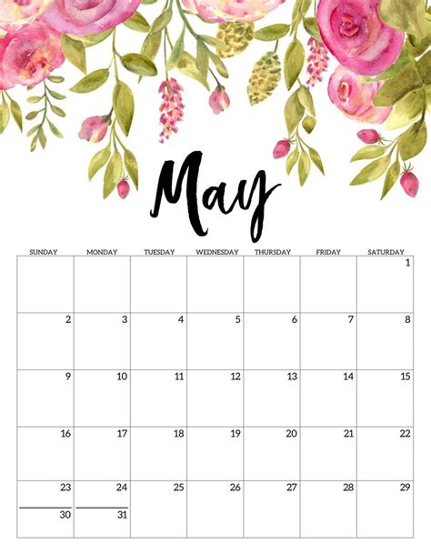 Floral May 2021 Calendar In 2021 Calendar Printables Calendar Design