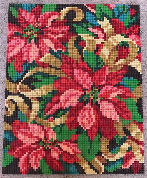 Finished Completed Mosaic Pixel Art Poinsettias Ii Etsy